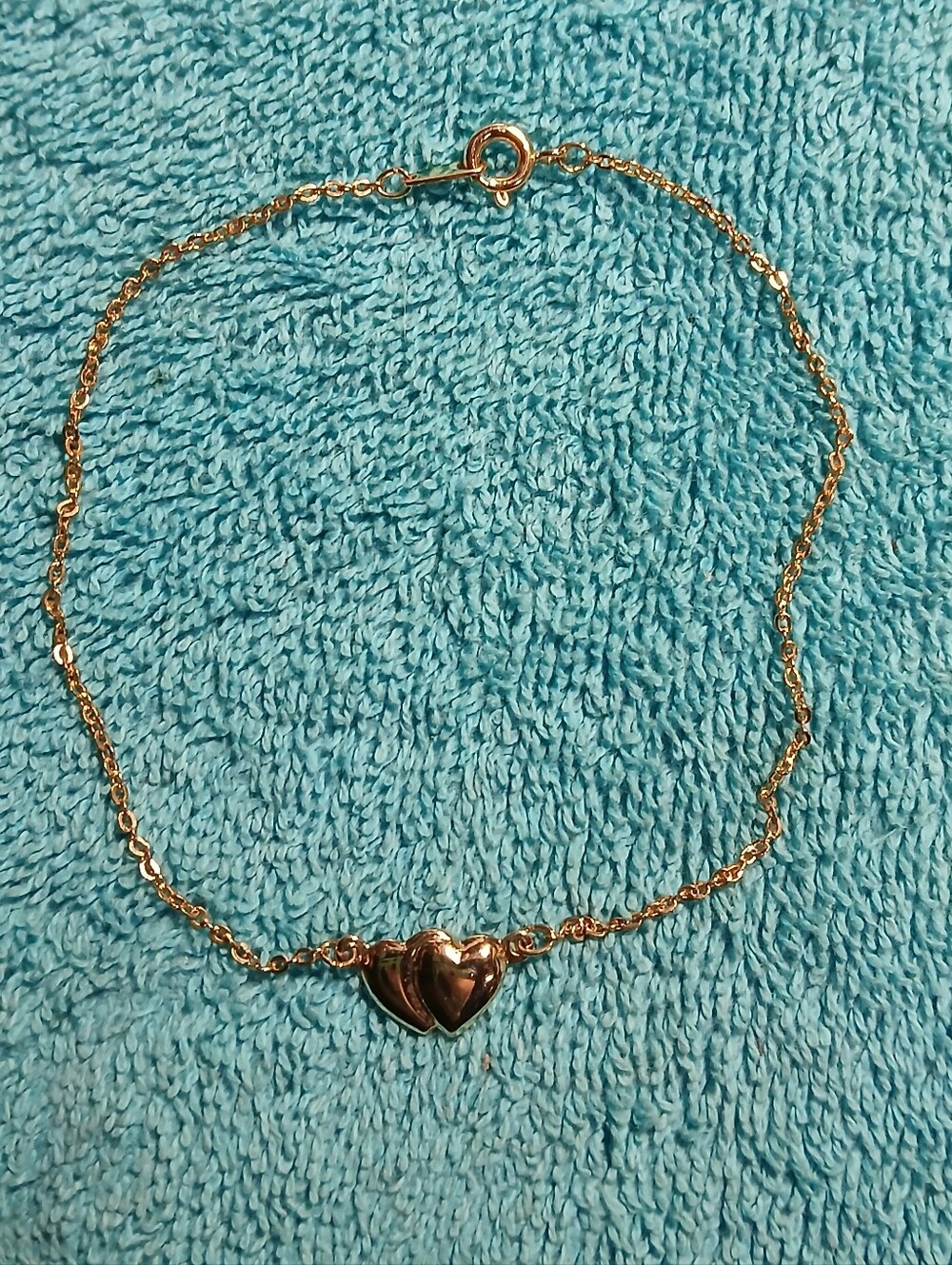 Gold Double Heart Pendant Chain Ankle Bracelet - Women Jewelry